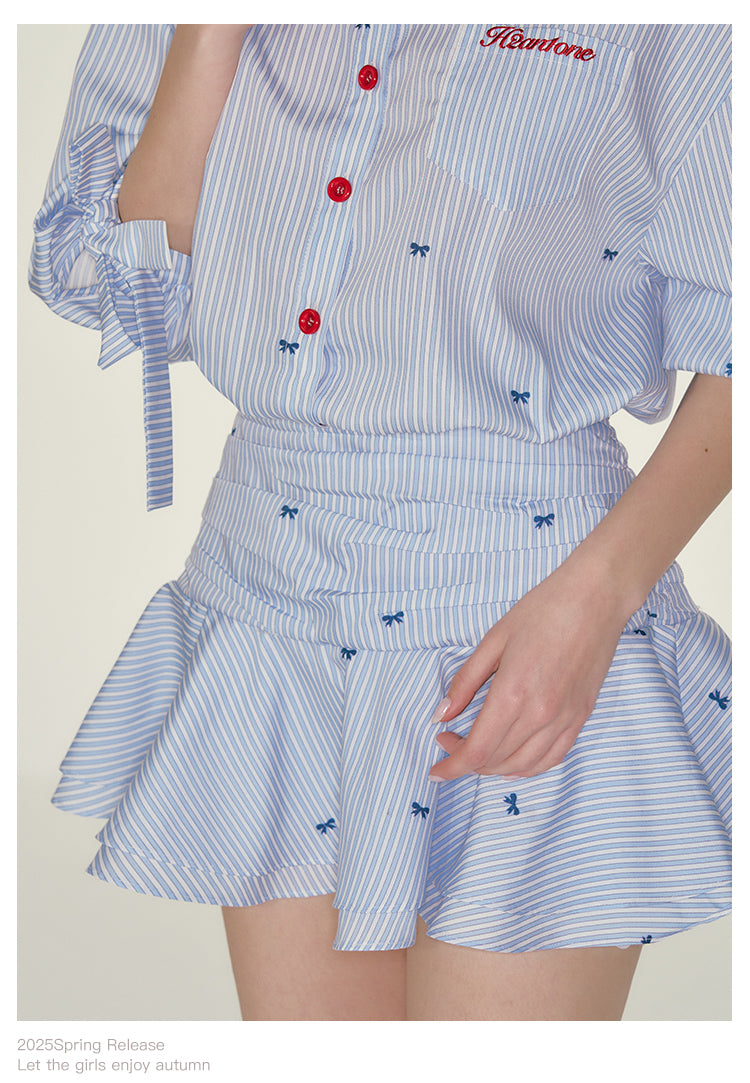 Ruched Waist 3/4 Sleeve Shirt Dress