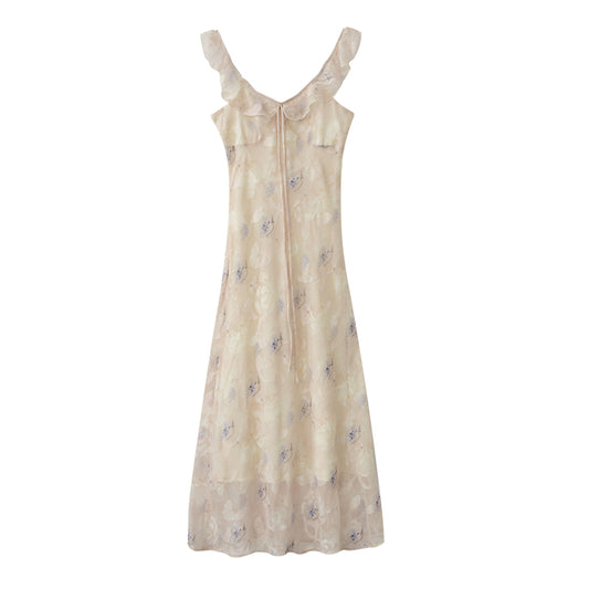 Flutter-Collar Floral Slip Dress