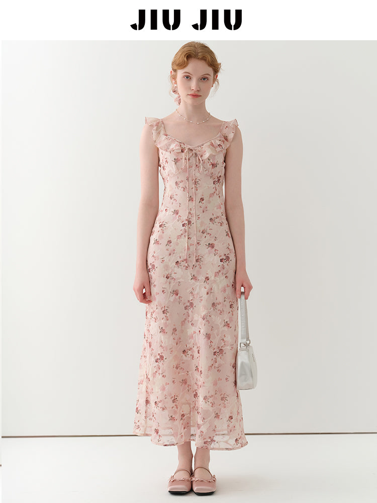 Flutter-Collar Floral Slip Dress