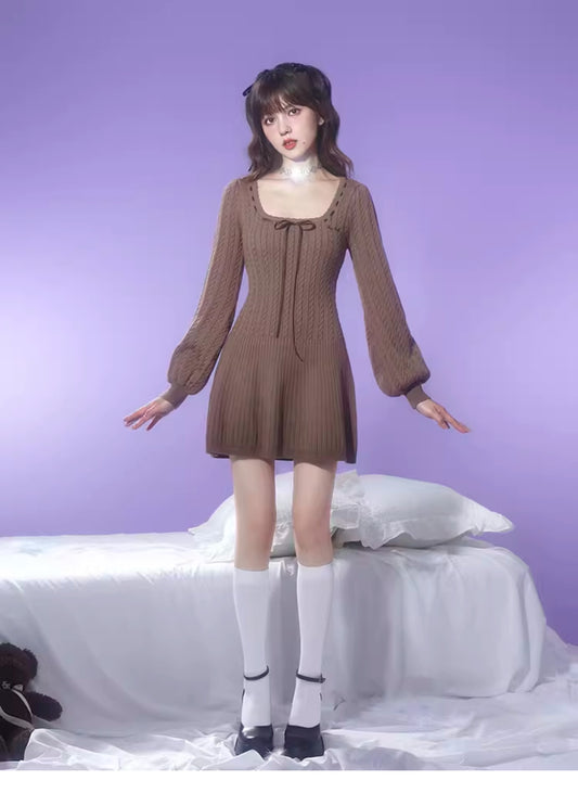 Cable Knit Dress With Scooped Square Neck