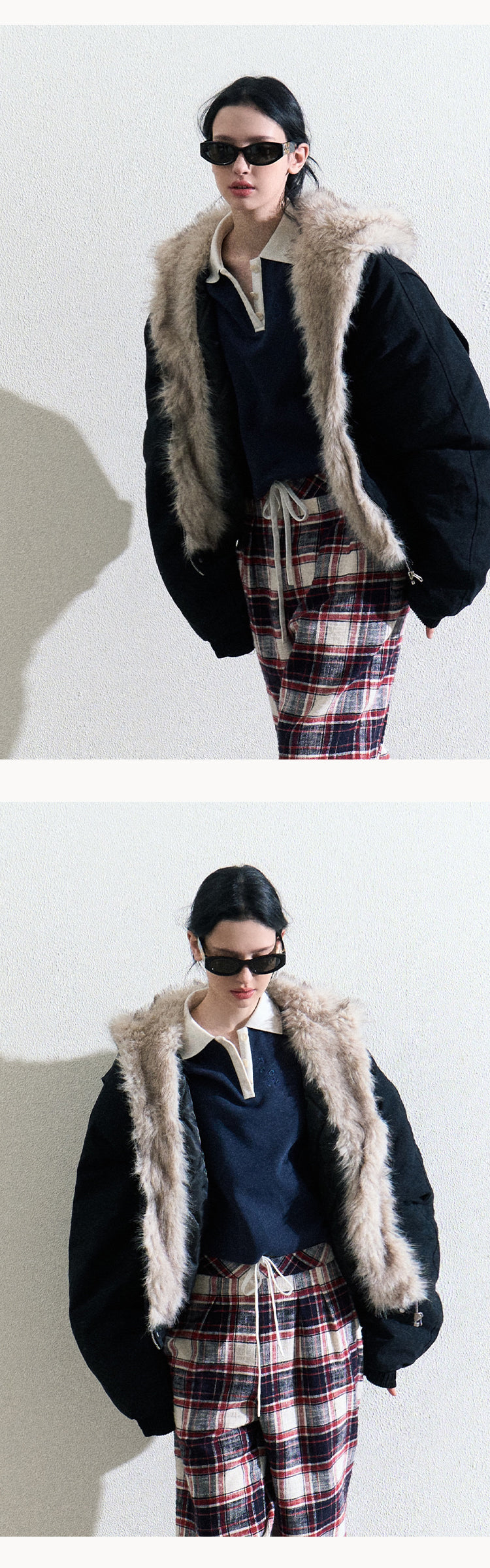 Classic Plaid Cotton Wide-Leg Pants With Drawstring