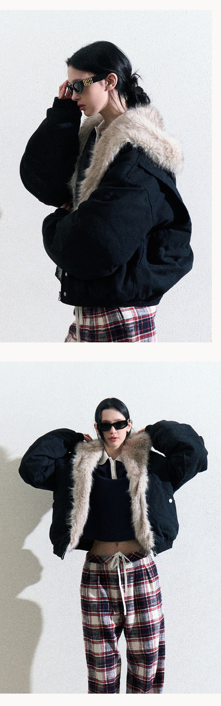 Classic Plaid Cotton Wide-Leg Pants With Drawstring