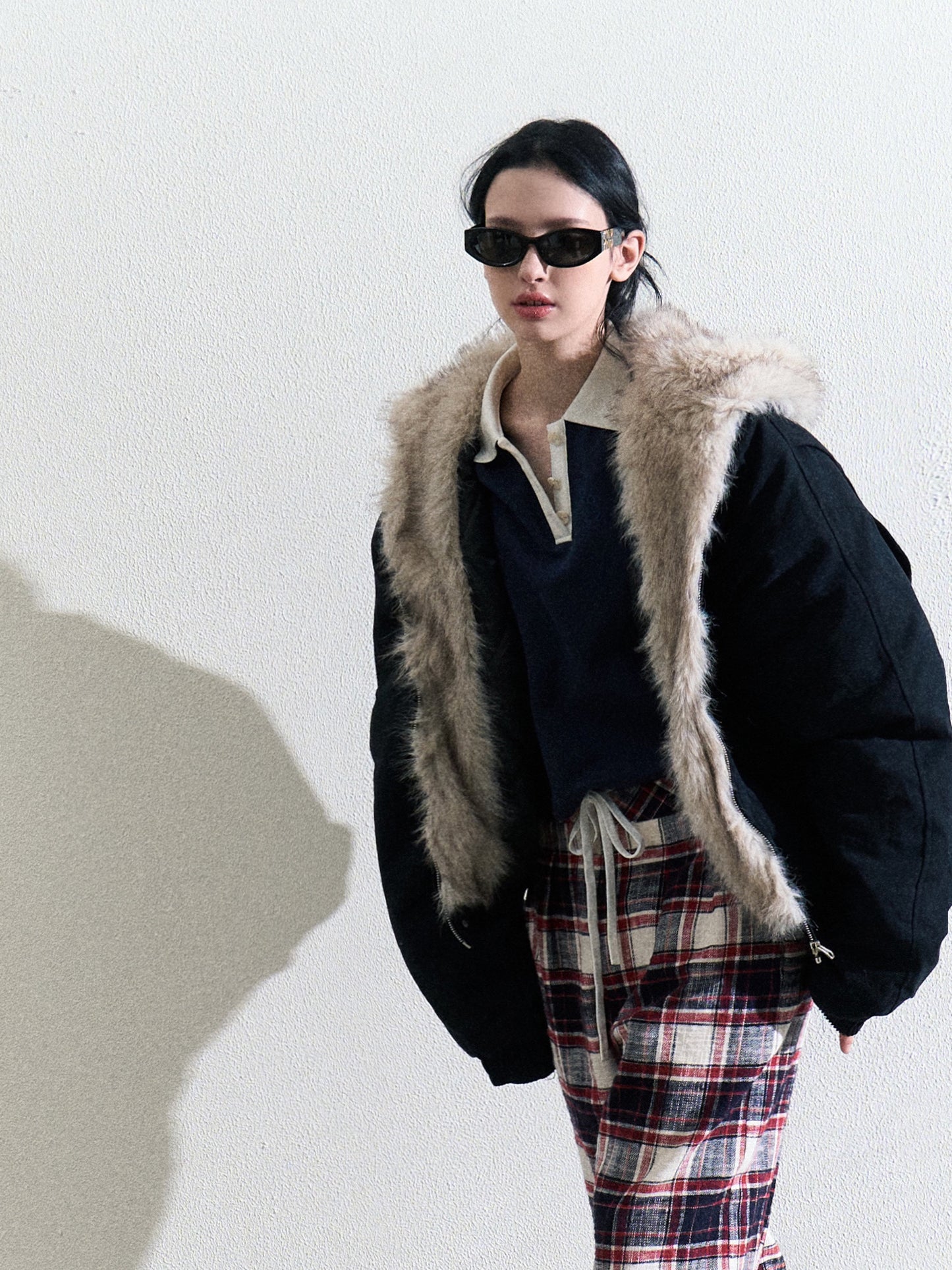 Classic Plaid Cotton Wide-Leg Pants With Drawstring