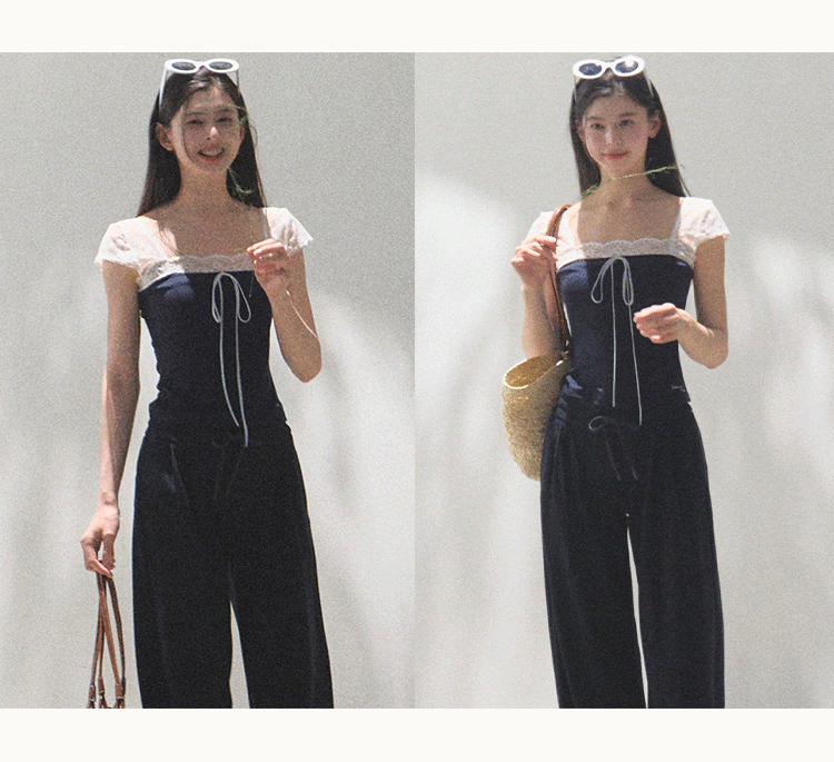 Tie Front Crop Top And Wide Leg Pants