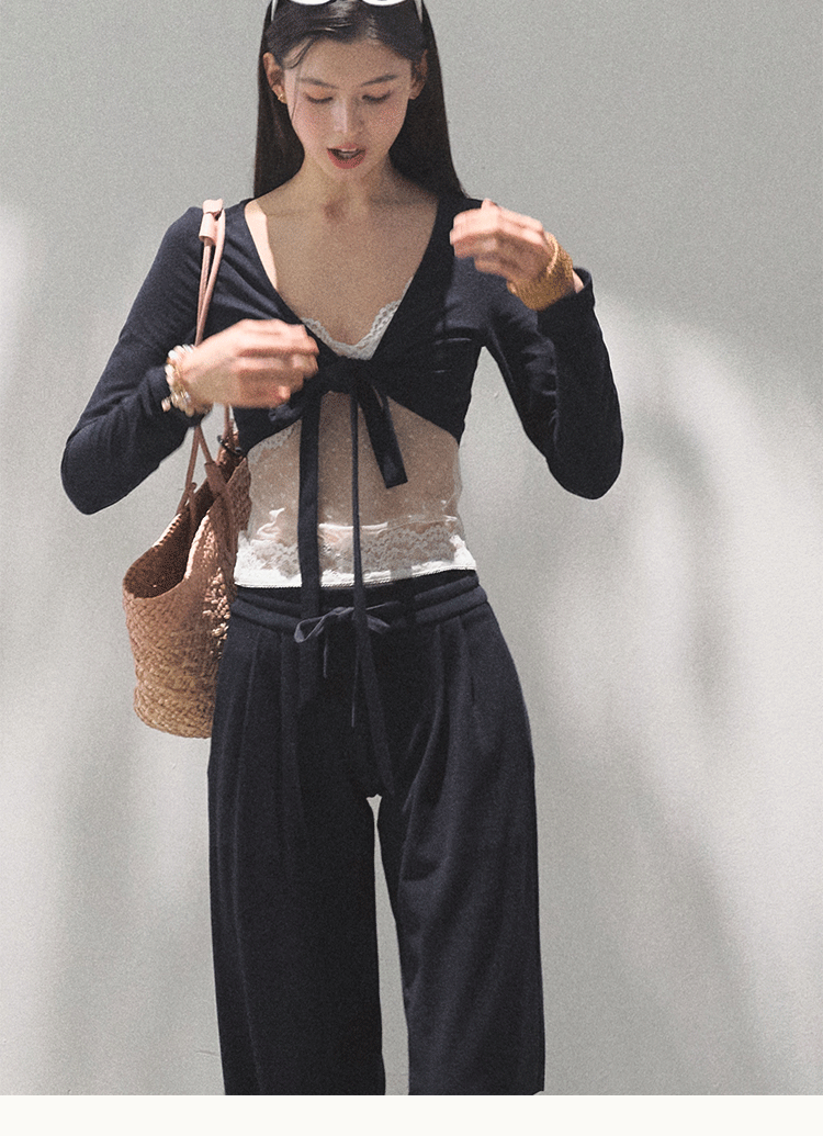 Tie Front Crop Top And Wide Leg Pants