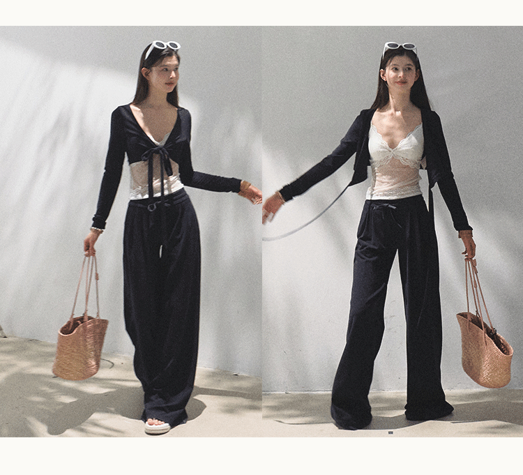 Tie Front Crop Top And Wide Leg Pants