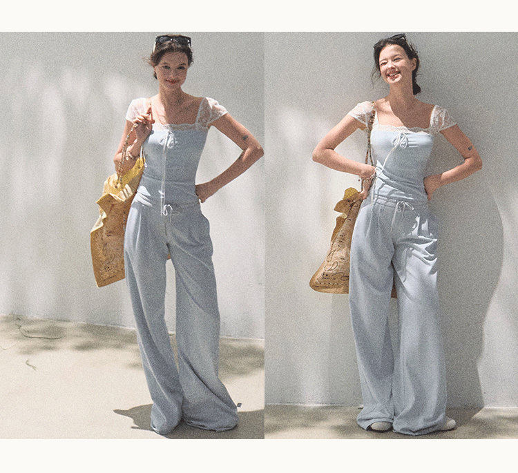 Tie Front Crop Top And Wide Leg Pants