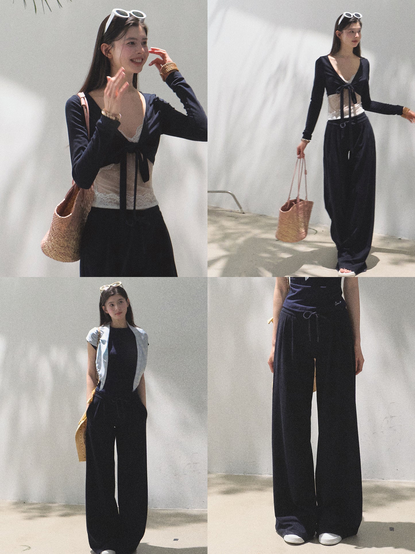 Tie Front Crop Top And Wide Leg Pants