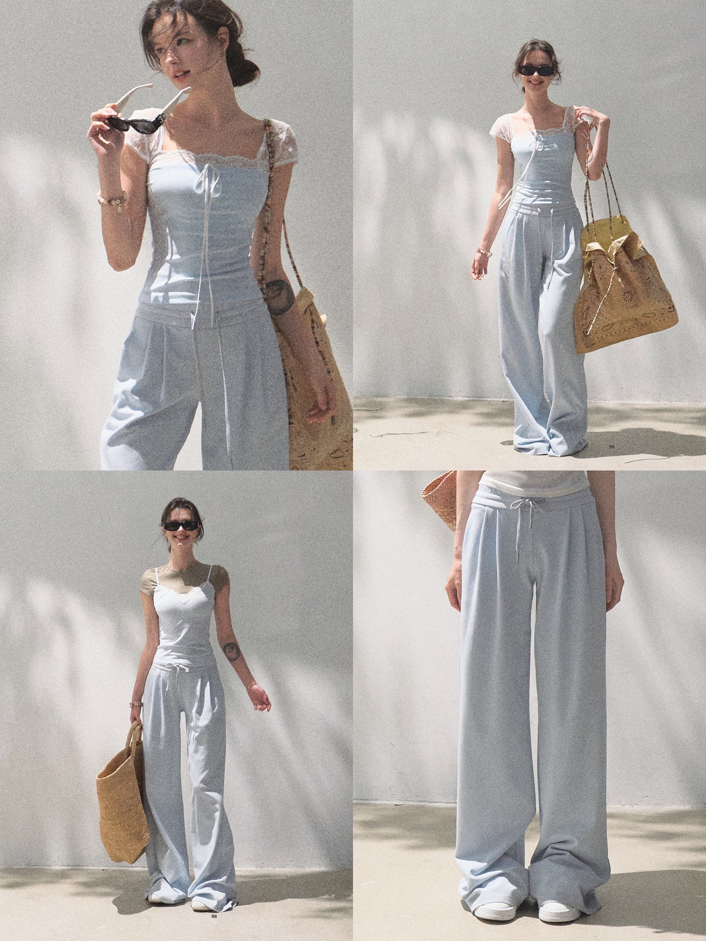 Tie Front Crop Top And Wide Leg Pants