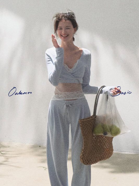 Tie Front Crop Top And Wide Leg Pants