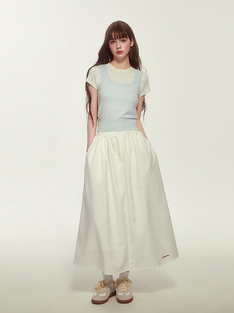 Faux Knit Layered Floral Cap-Sleeved T-Shirt