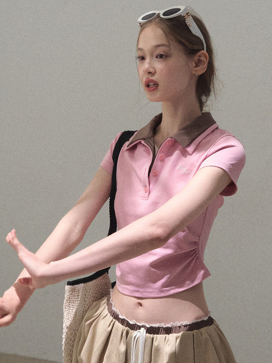 Faux-Layered Crop Polo And Flared Skirt Co-Ord