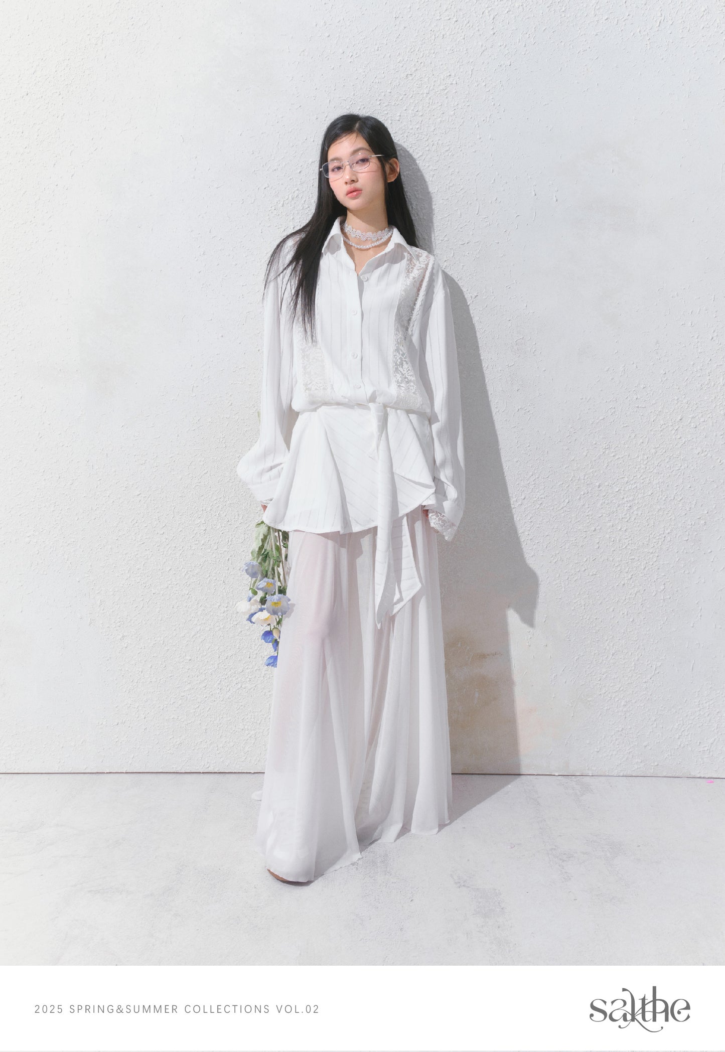 Lace Detail Striped Shirt & Detachable Apron Skirt Set