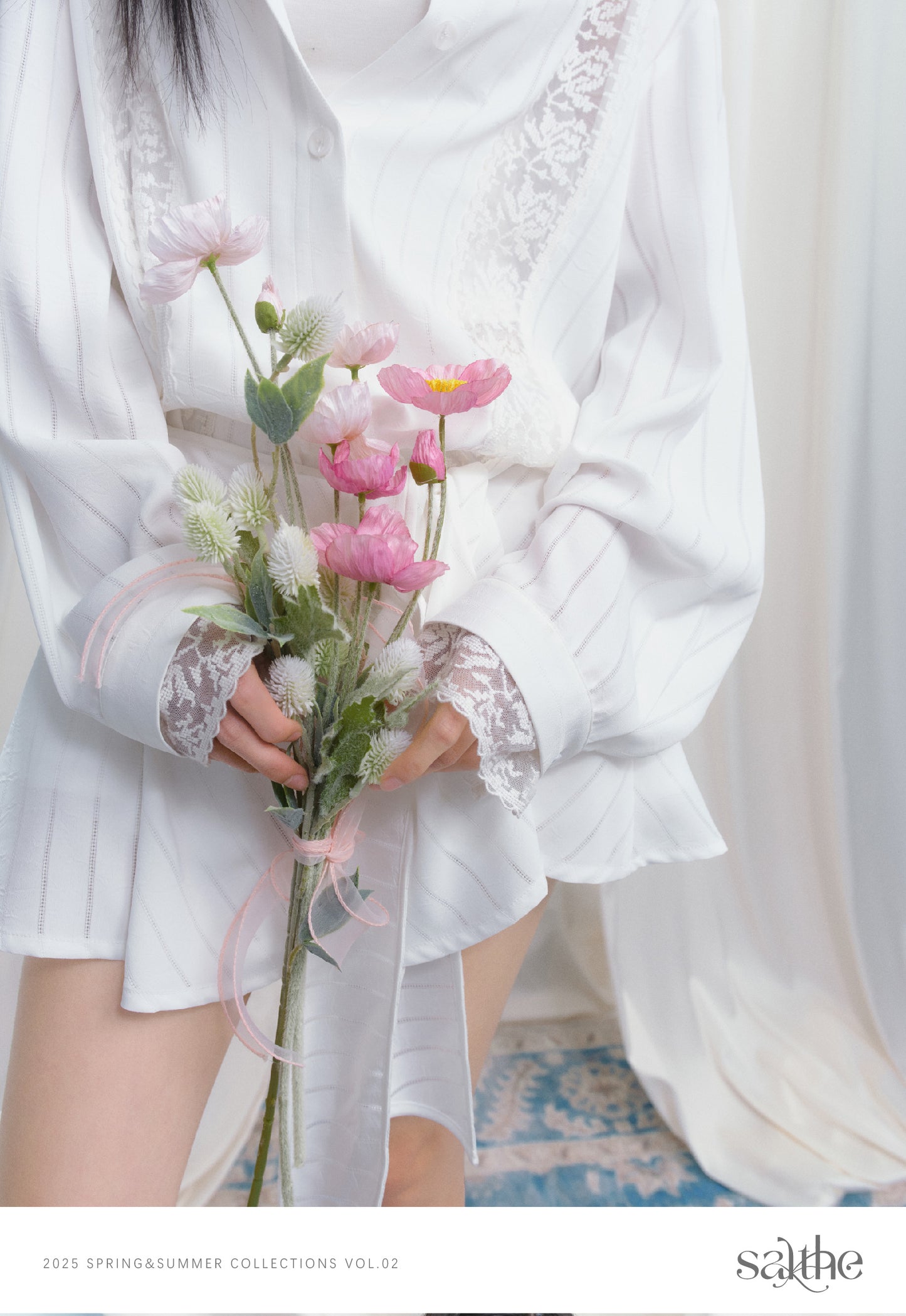 Lace Detail Striped Shirt & Detachable Apron Skirt Set