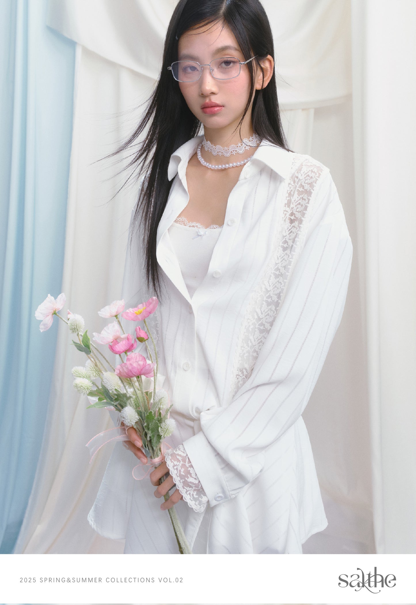 Lace Detail Striped Shirt & Detachable Apron Skirt Set