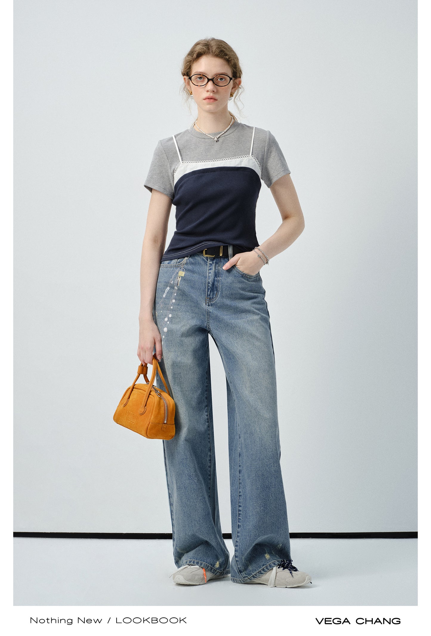 Contrast-Colored Faux-Layered Cotton T-Shirt