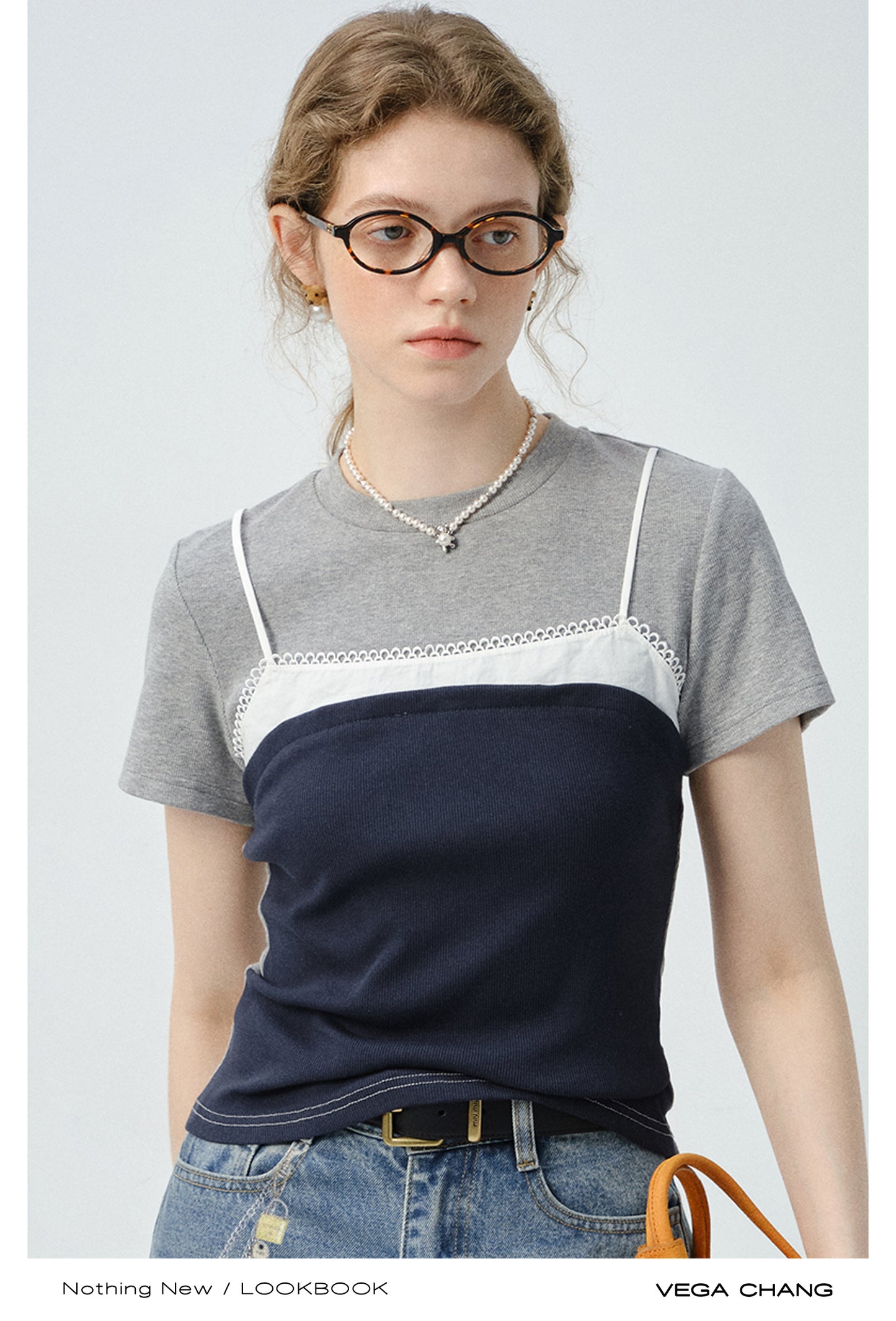 Contrast-Colored Faux-Layered Cotton T-Shirt