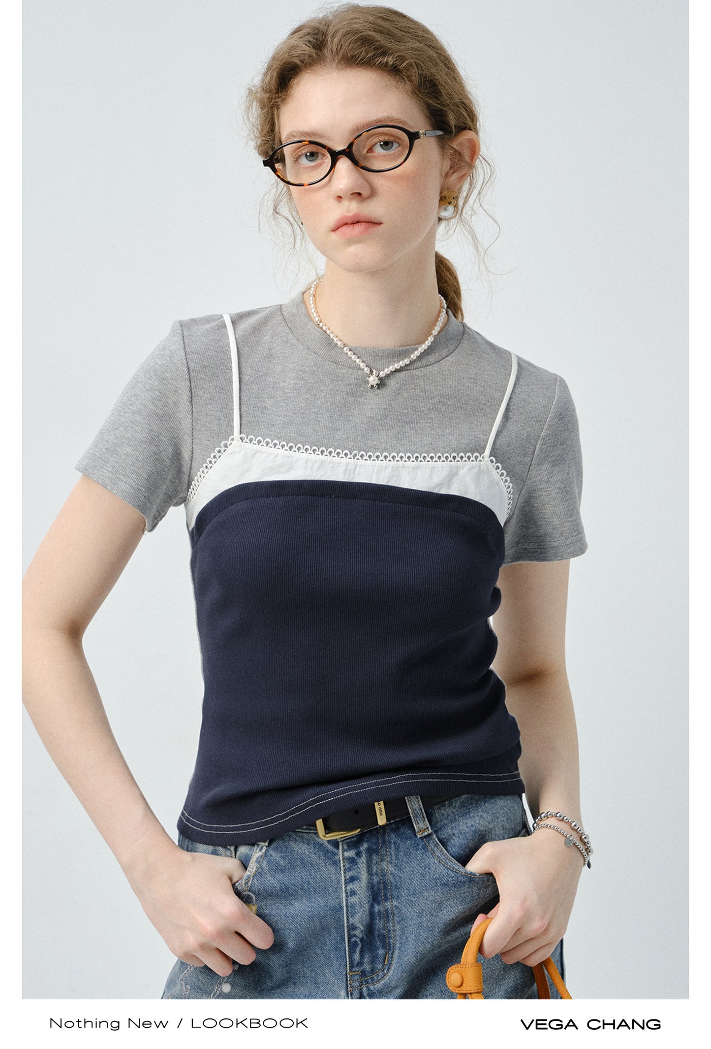 Contrast-Colored Faux-Layered Cotton T-Shirt