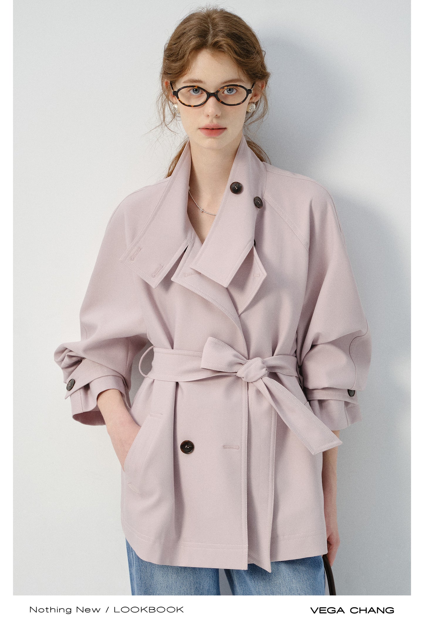 Short Belted Trench Coat With Raglan Sleeves