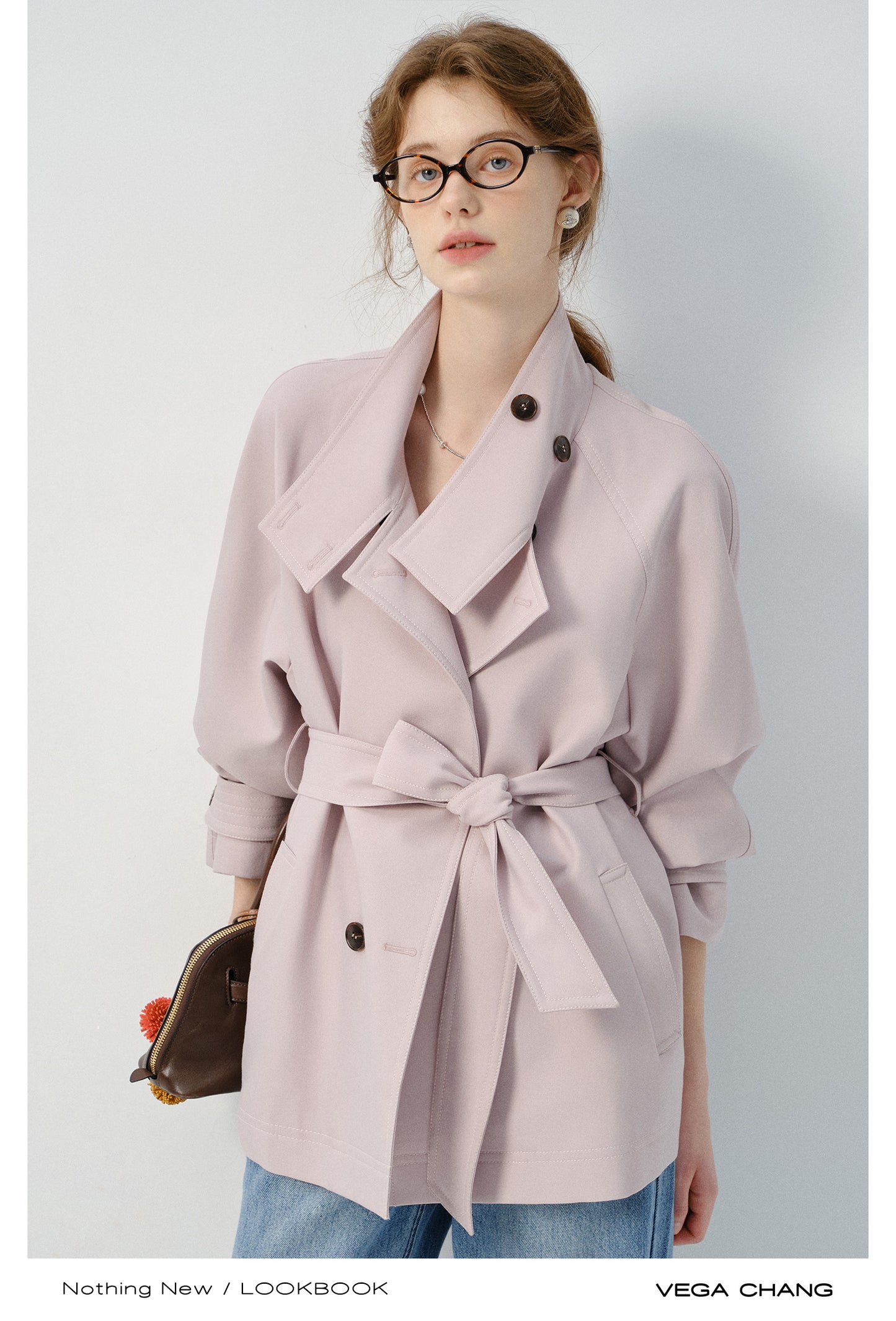 Short Belted Trench Coat With Raglan Sleeves