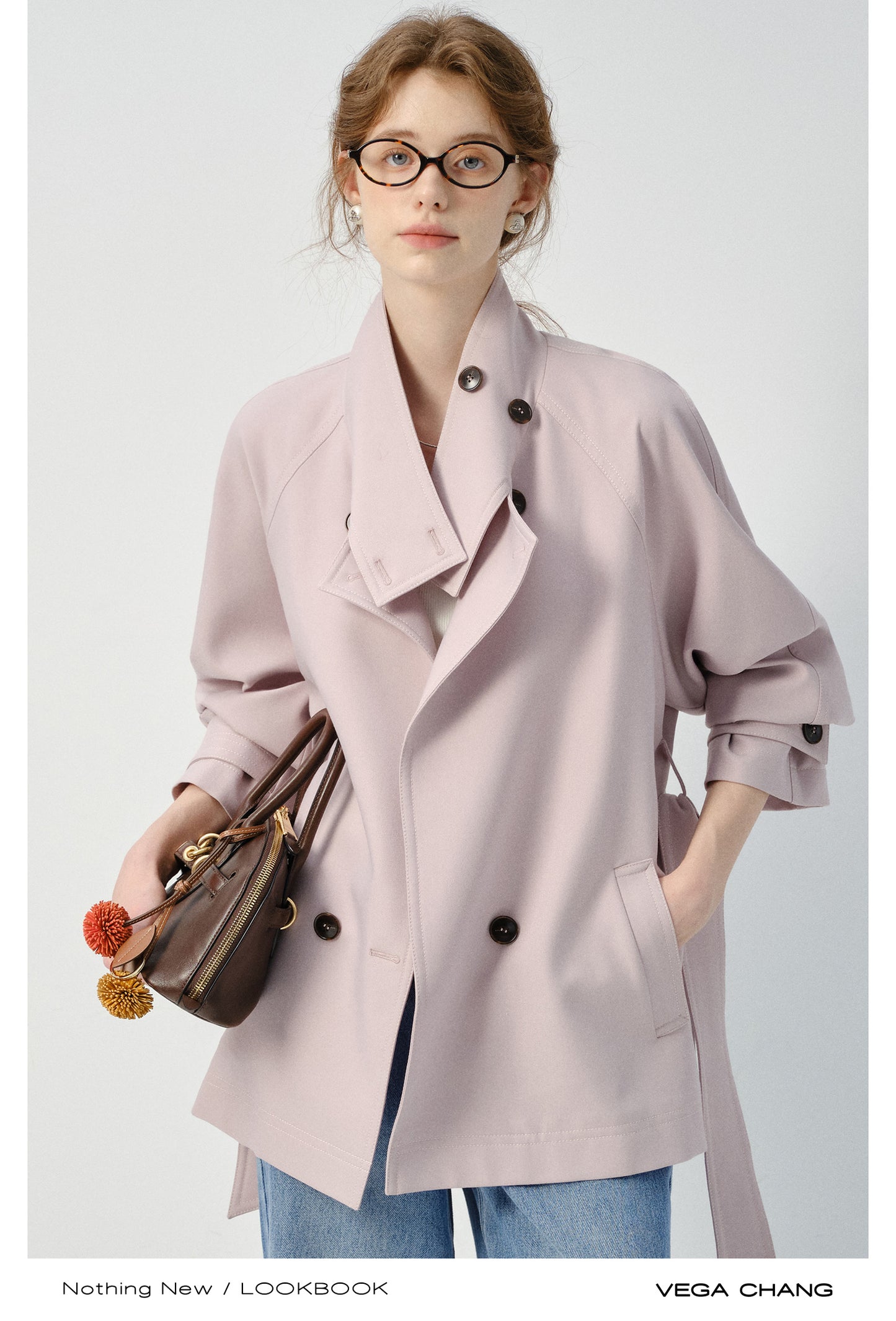 Short Belted Trench Coat With Raglan Sleeves