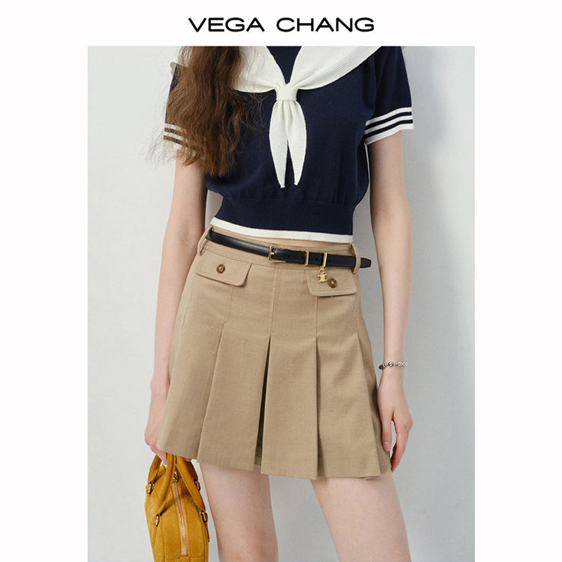 Sailor Collar Knit Top And Pleated Mini Cargo Skirt