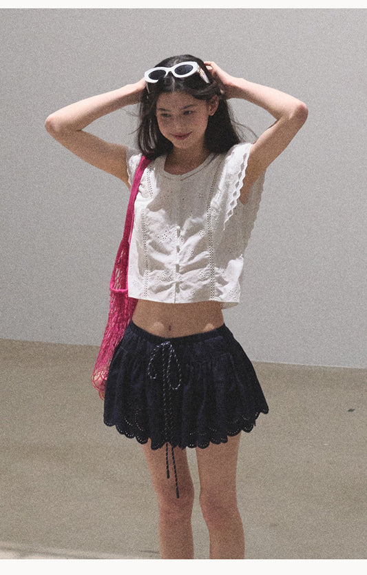 Flutter Sleeve Embroidered Crop Blouse