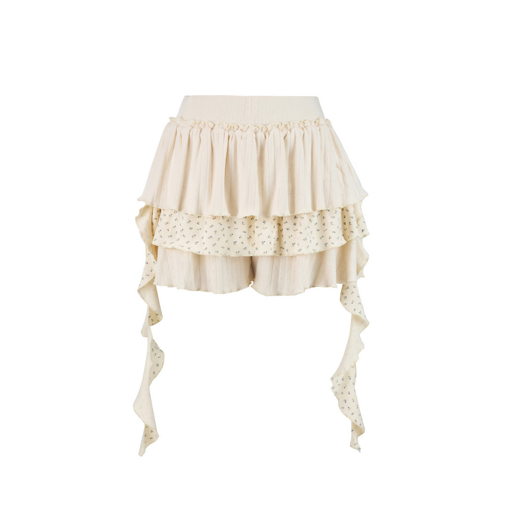 Floral Ruffled Pointelle Tiered Skirt
