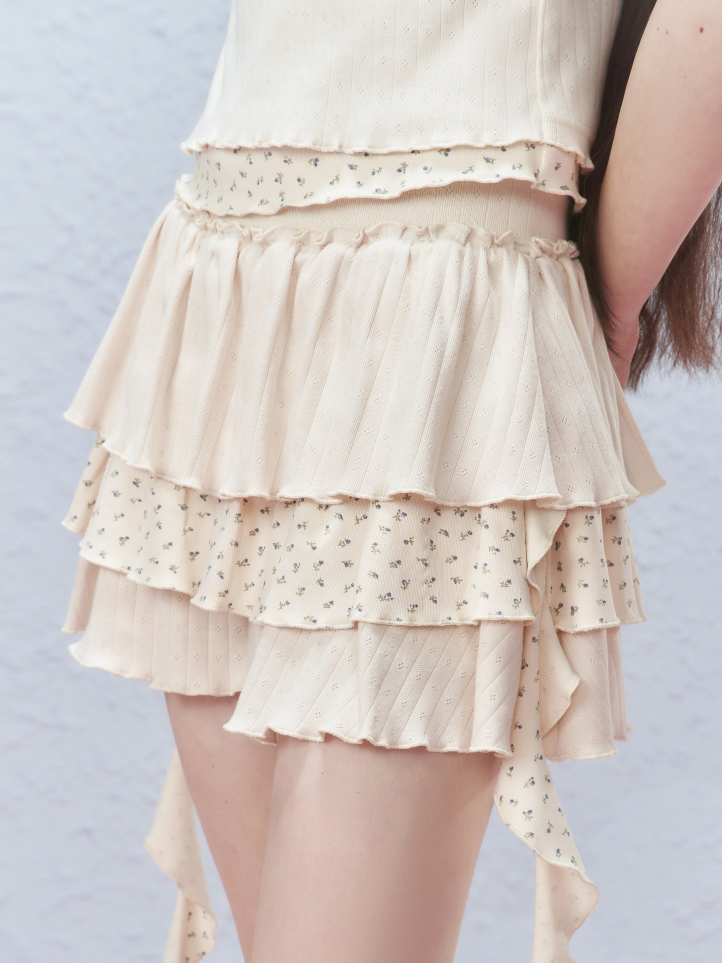 Floral Ruffled Pointelle Tiered Skirt