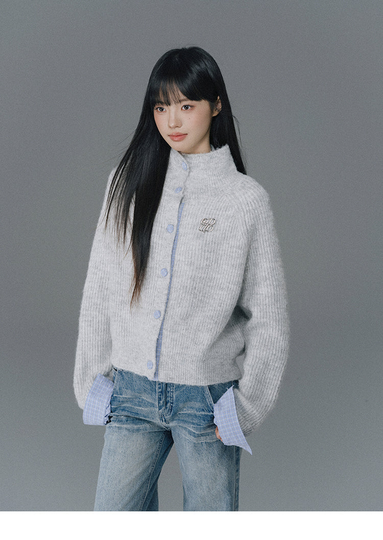 Two-Way Knit Cardigan With Check Accents And Charm