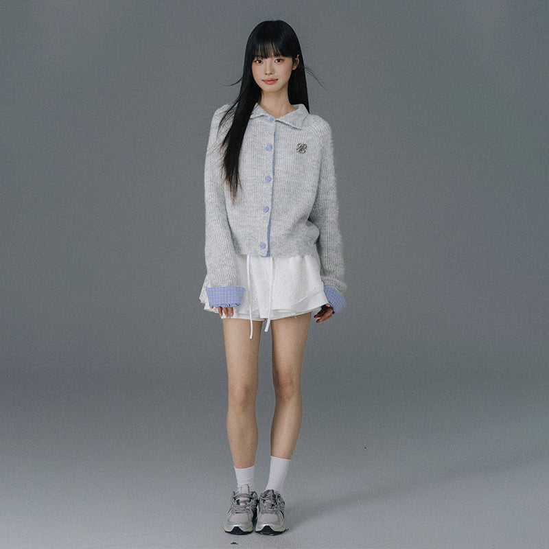 Two-Way Knit Cardigan With Check Accents And Charm