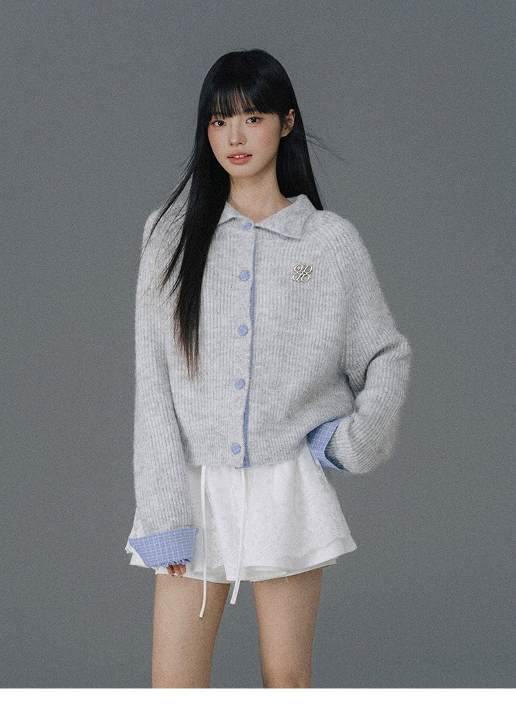Two-Way Knit Cardigan With Check Accents And Charm