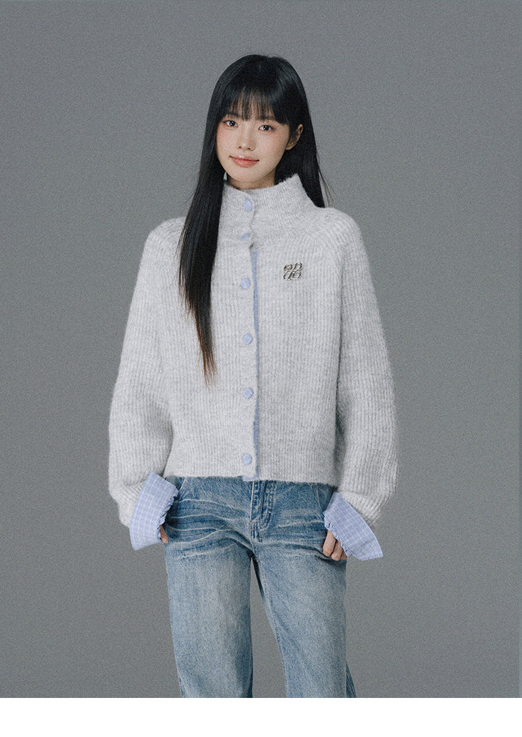 Two-Way Knit Cardigan With Check Accents And Charm
