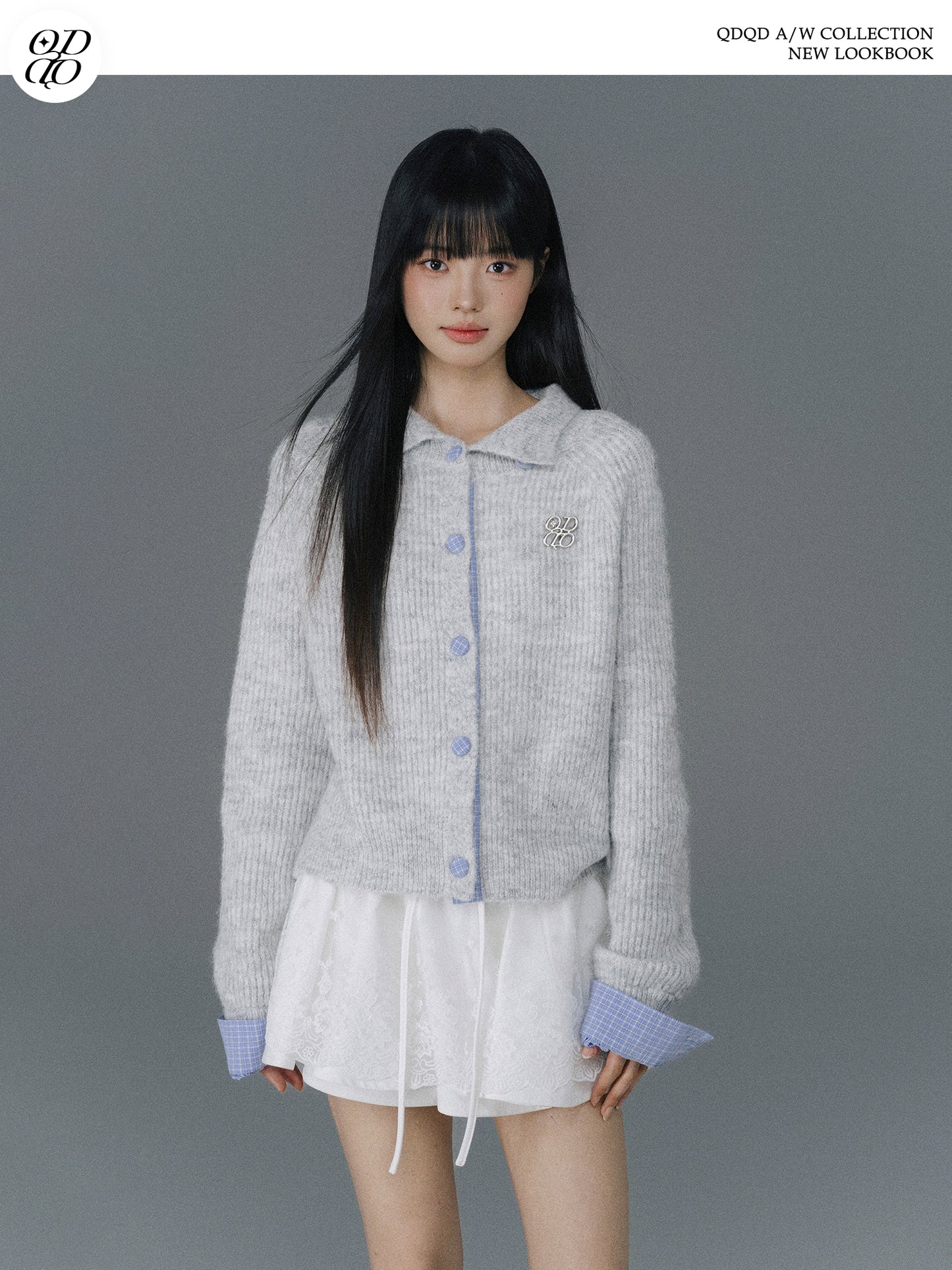 Two-Way Knit Cardigan With Check Accents And Charm