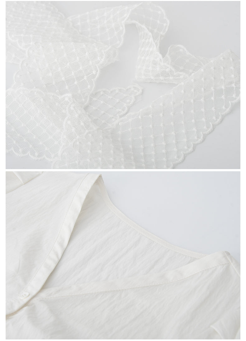 Puff-Sleeve Collarless Blouse With Ruched Front