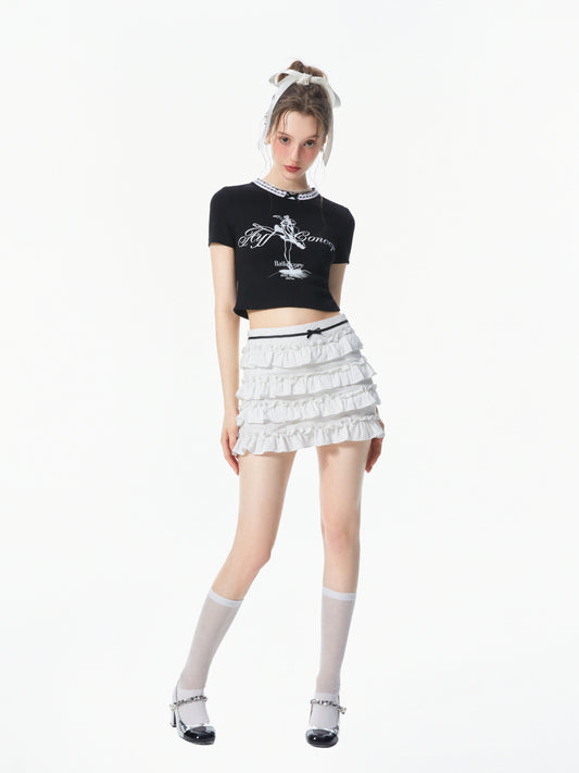 Ruffled Mini Skirt With Waist Ribbon Detail