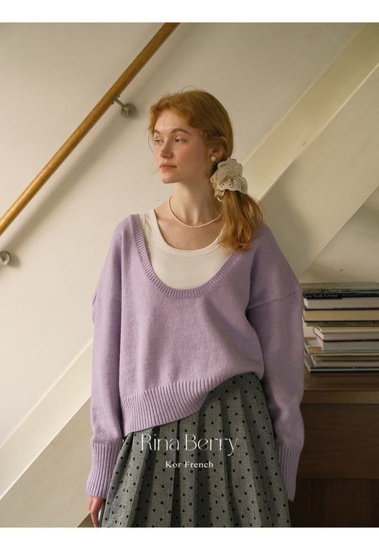 Deep U-Neck Sweater And Basic Tank Top