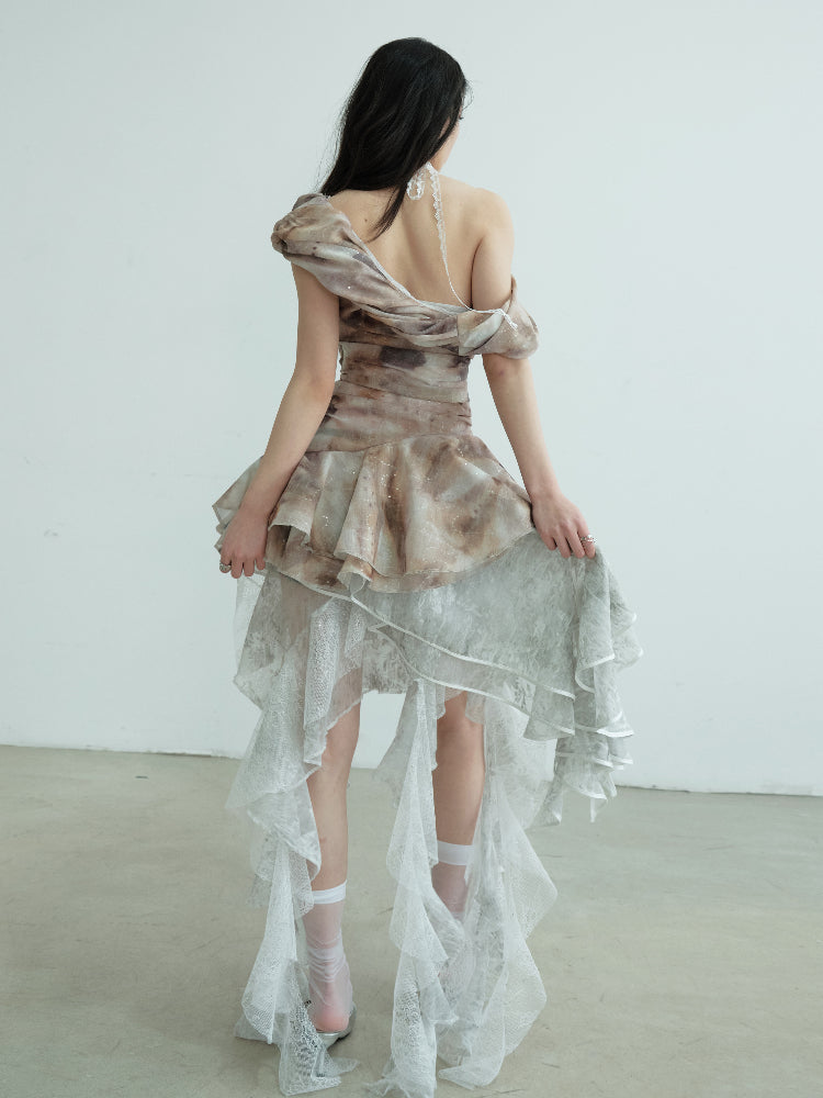 Asymmetric Draped One-Shoulder Printed Top