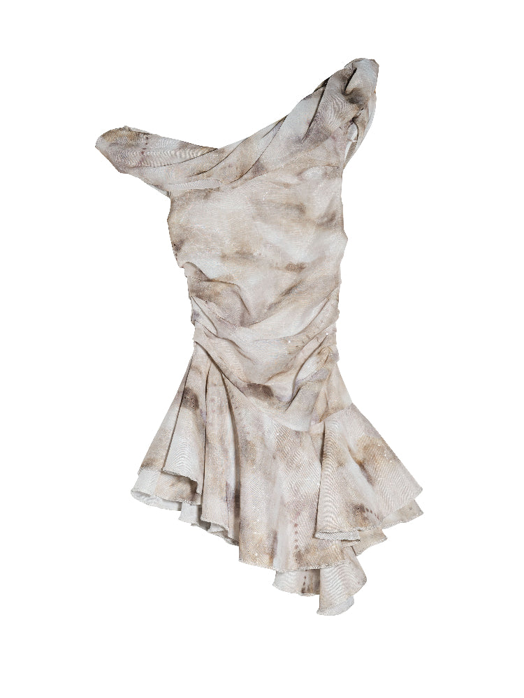 Asymmetric Draped One-Shoulder Printed Top