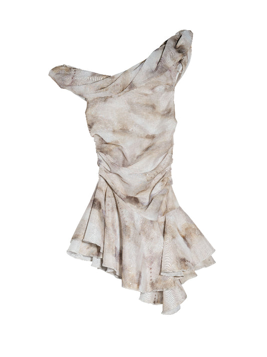 Asymmetric Draped One-Shoulder Printed Top