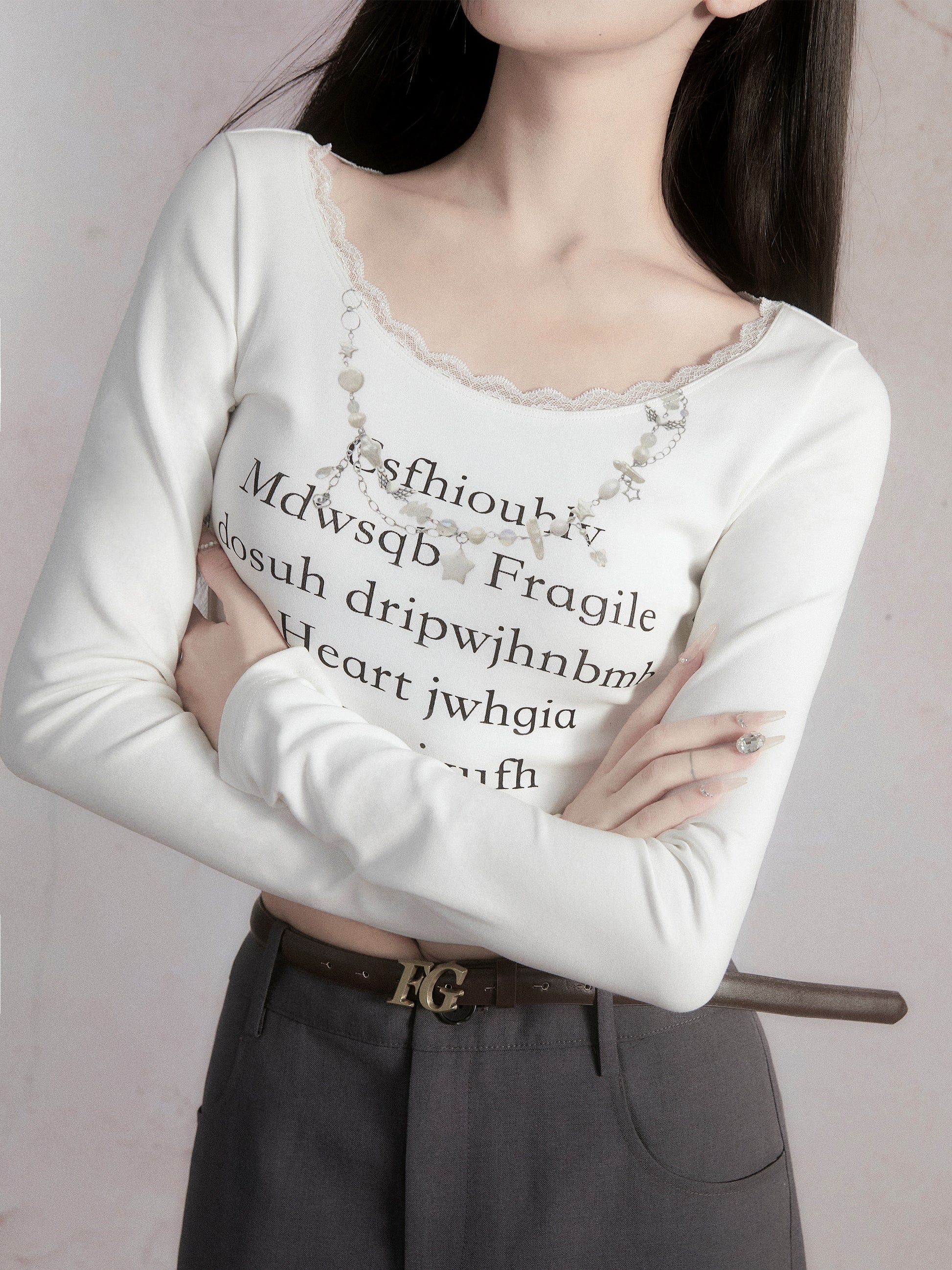 Cropped Scoop-Neck Top With Letter Print
