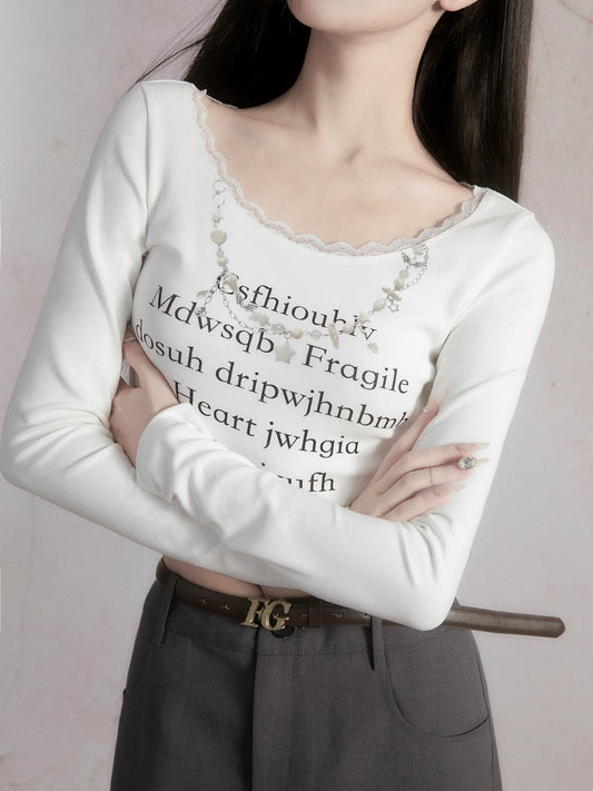 Cropped Scoop-Neck Top With Letter Print