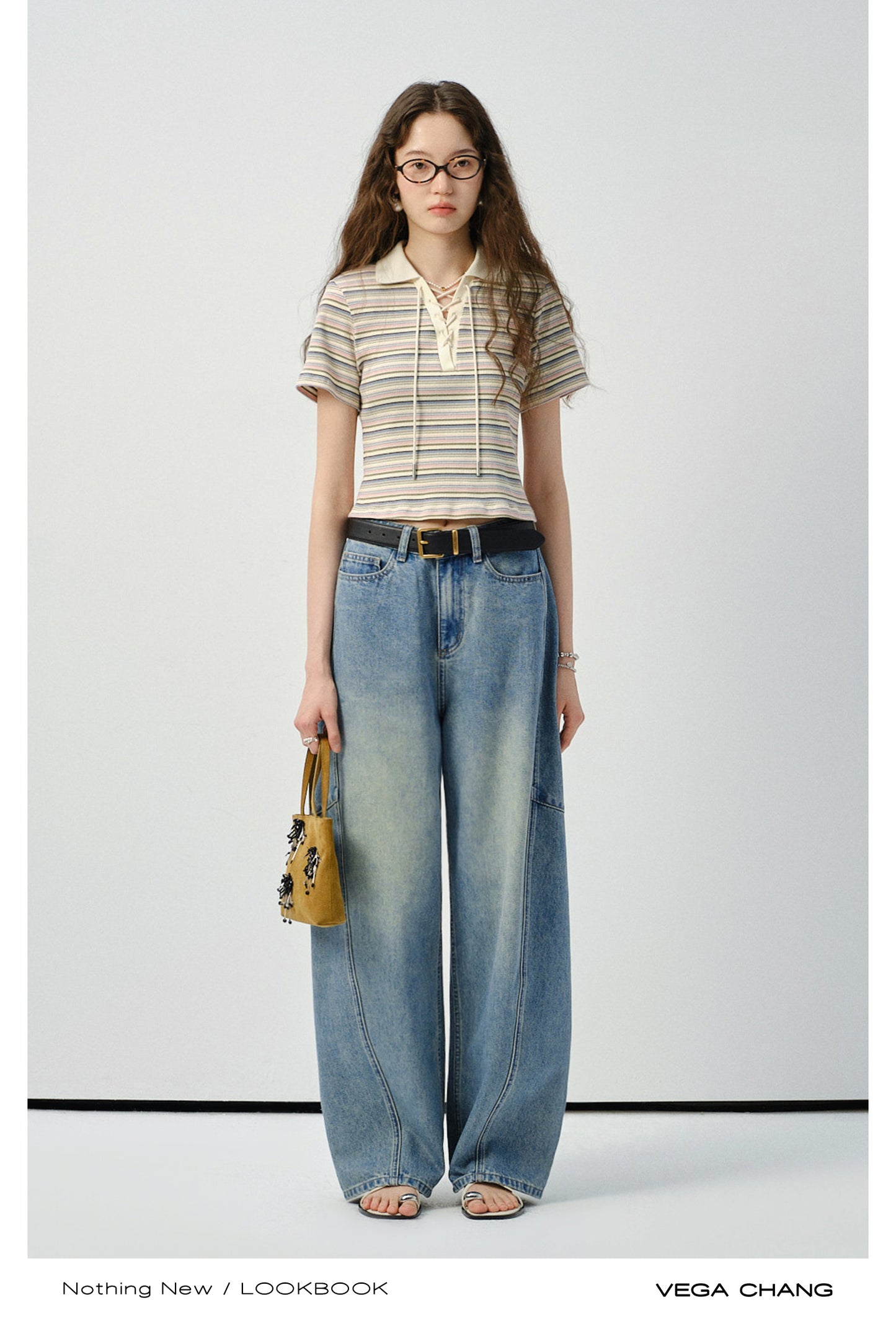 Striped Collared Lace-Up Top