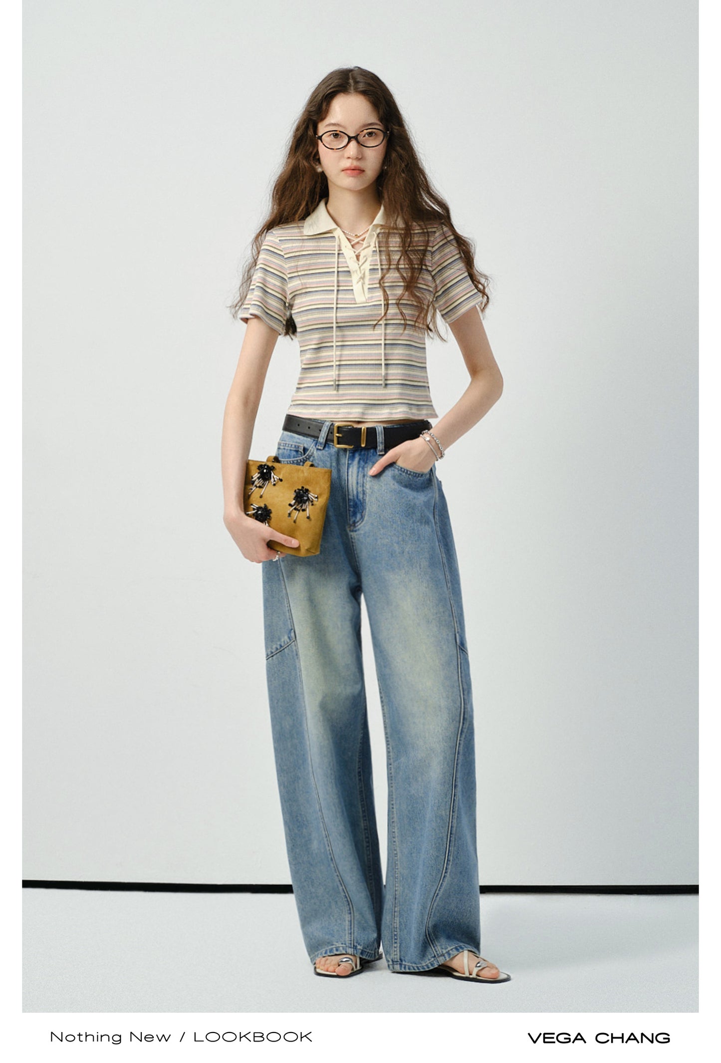 Striped Collared Lace-Up Top