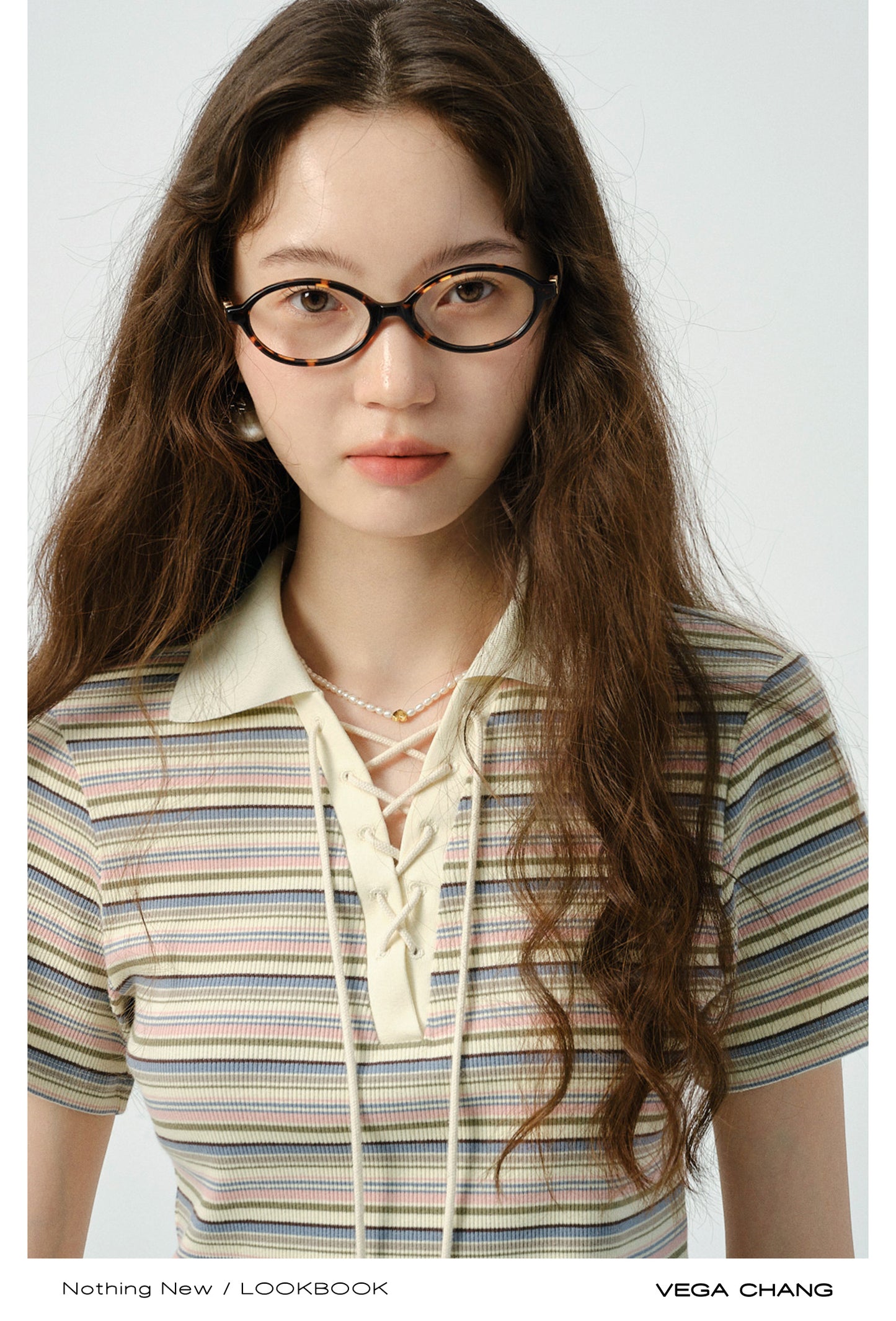 Striped Collared Lace-Up Top