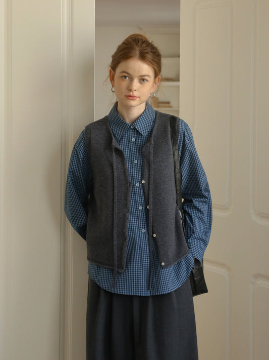 Buttoned Wool Vest With Tie Neck