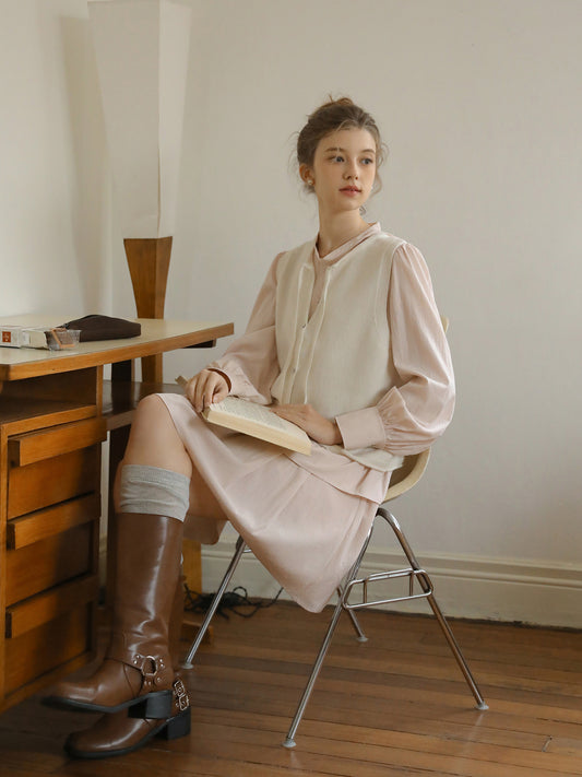 Buttoned Wool Vest With Tie Neck