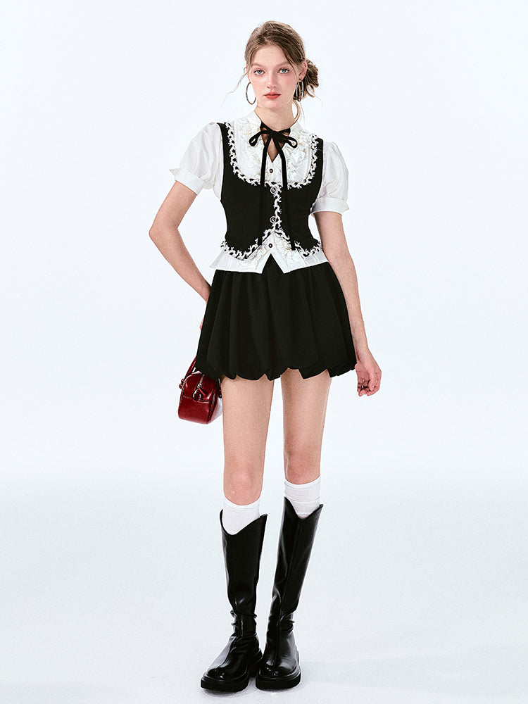 Short Waistcoat With Woven Lace Trim