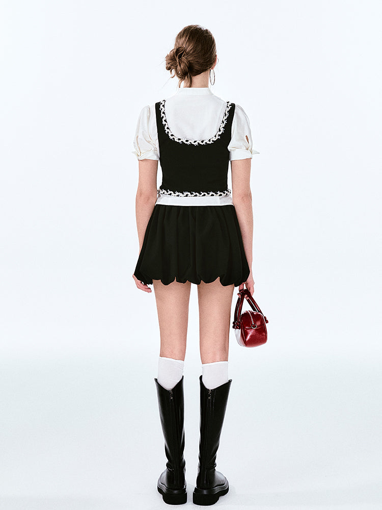 Short Waistcoat With Woven Lace Trim