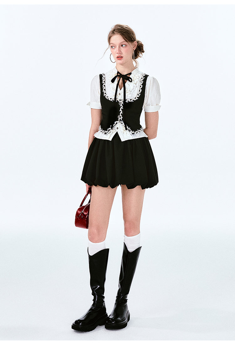 Short Waistcoat With Woven Lace Trim